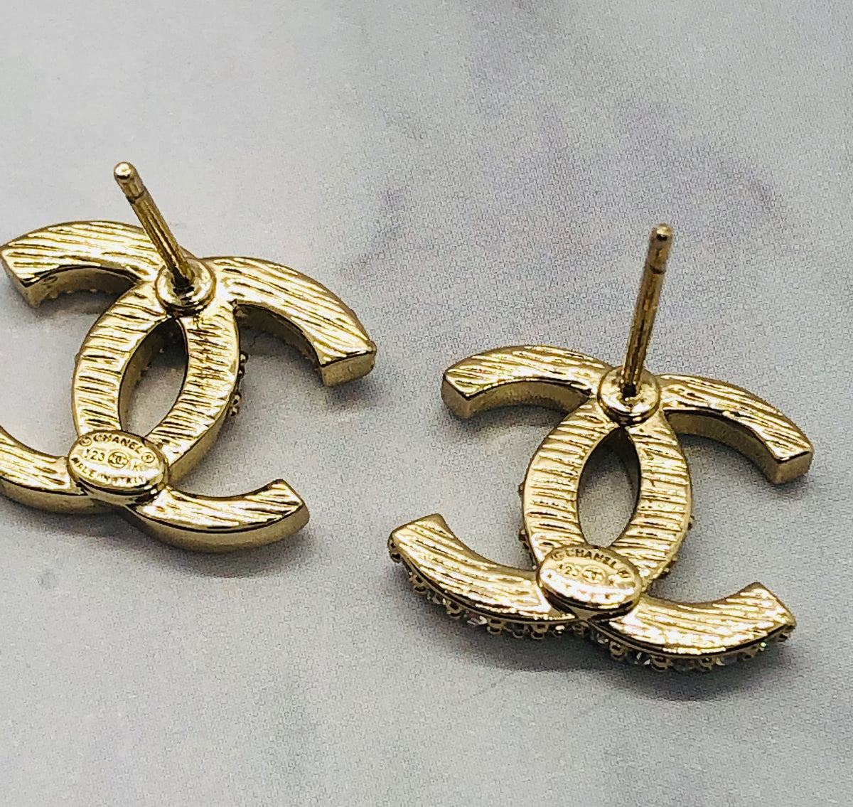CHANEL CC Gold Tone Rhinestone Earrings - Pre owned