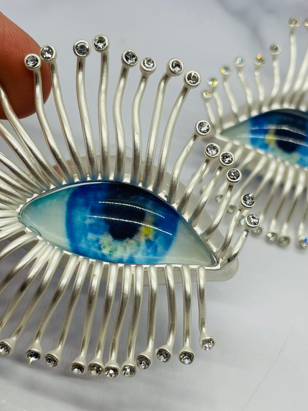 SCHIAPARELLI Eye Rhinestone Hoop Earrings - Pre owned