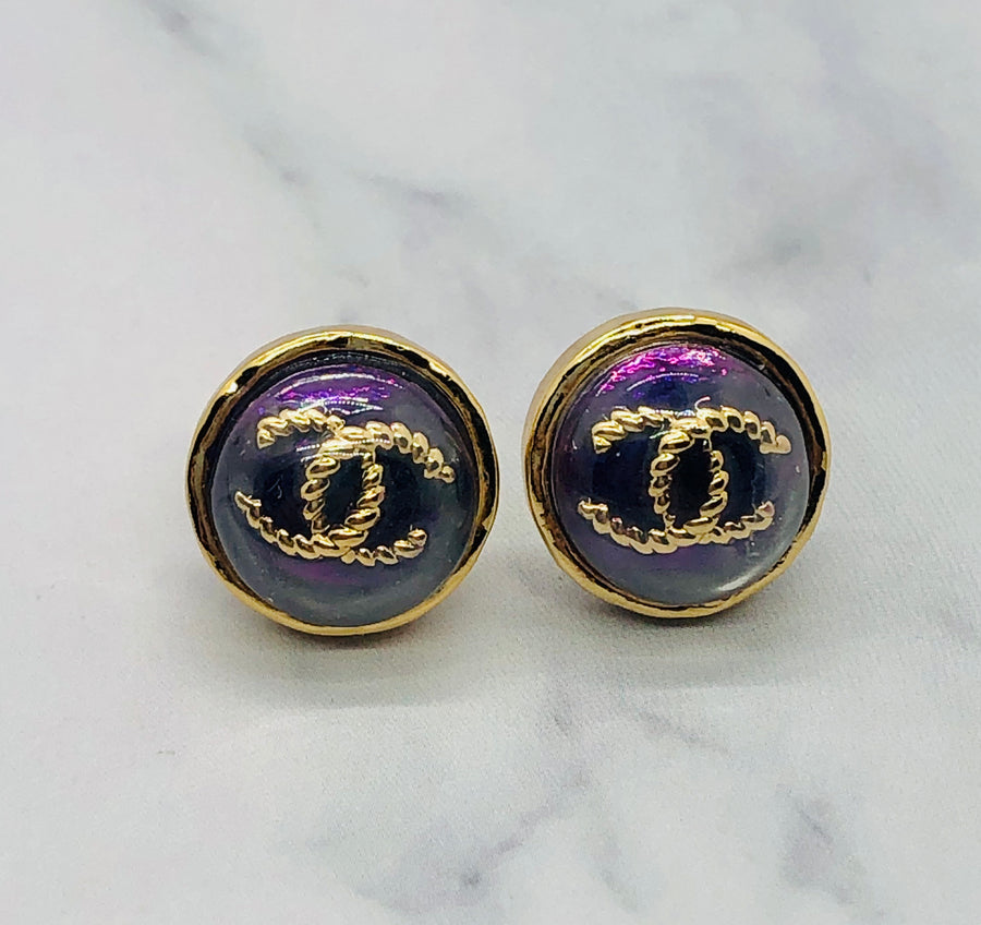 CHANEL CC Purple Button Earrings - Pre owned