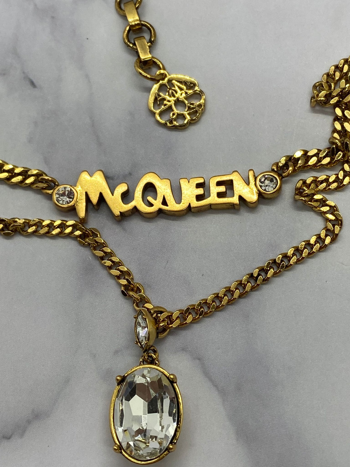 ALEXANDER MCQUEEN Rhinestone Brass MultiChain Necklace - Pre owned