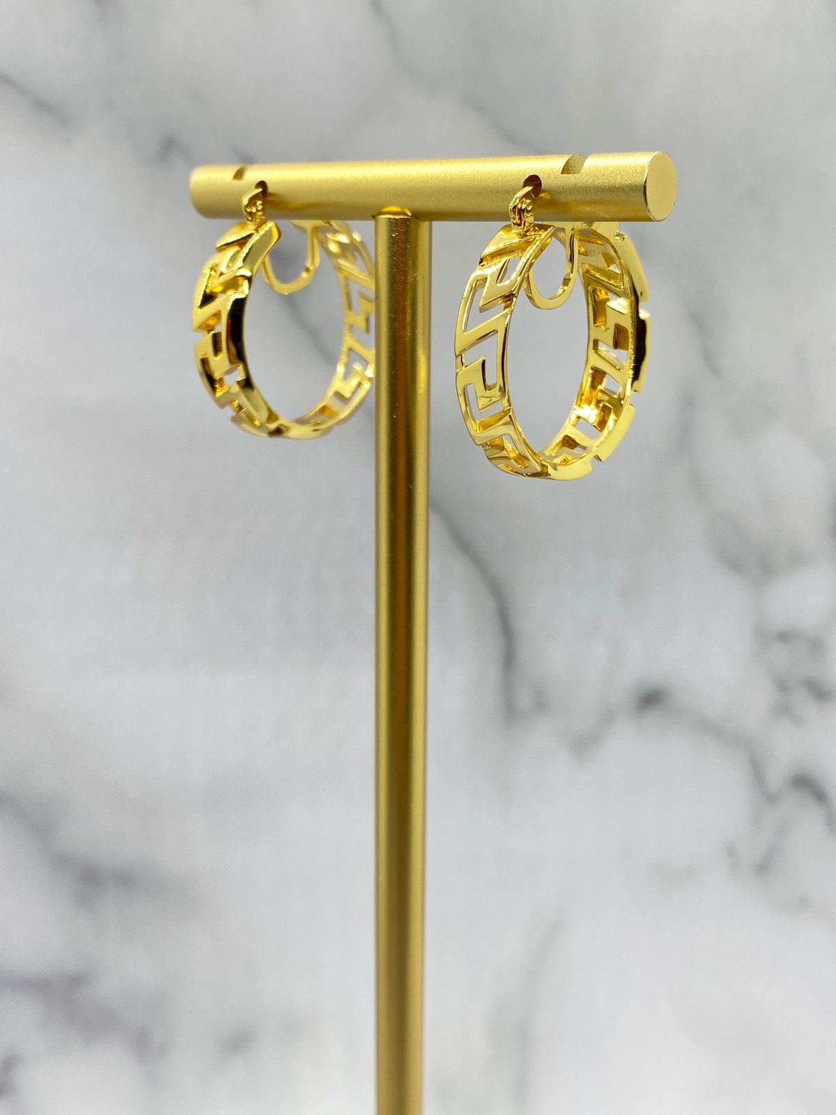 VERSACE Monogram Gold Tone Hoop Earrings - Pre owned