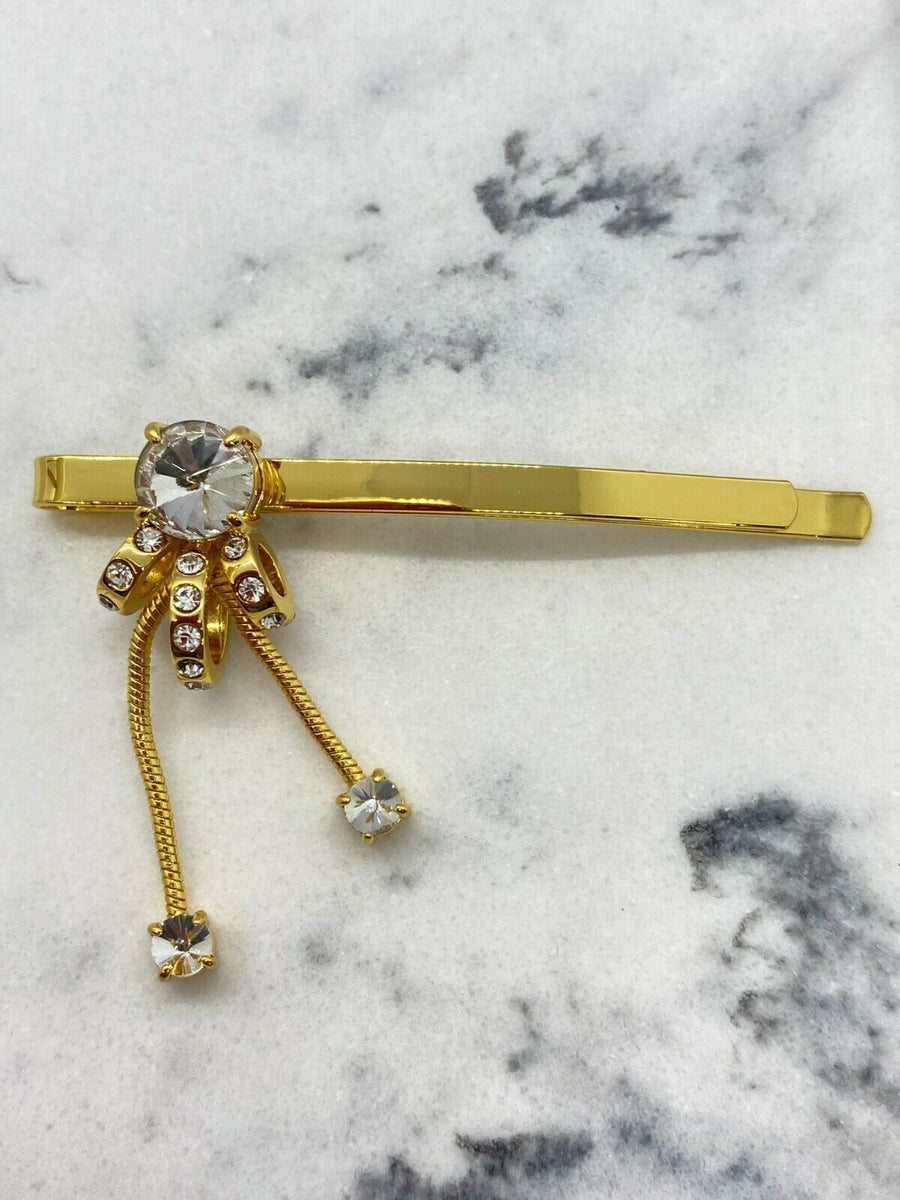 MIU MIU Gold Tone Rhinestone Charm Hair Clip - Pre owned