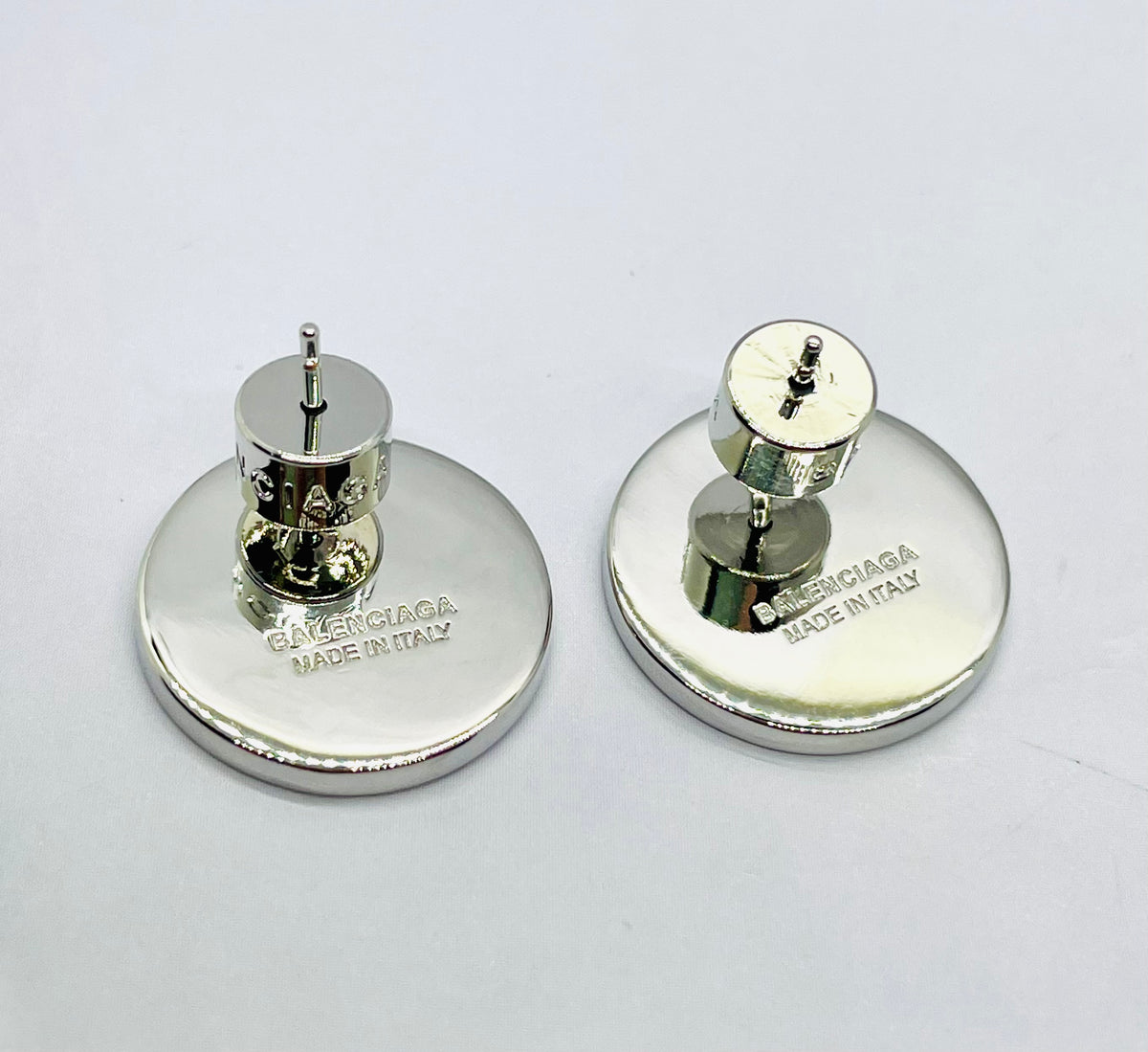 BALENCIAGA BB Enamel White Button Earrings - Pre owned