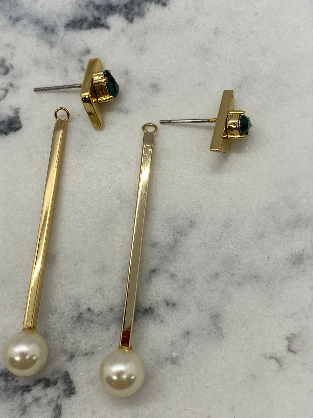 FENDI Green Rhinestone Pearl Pendant Earrings - Pre owned