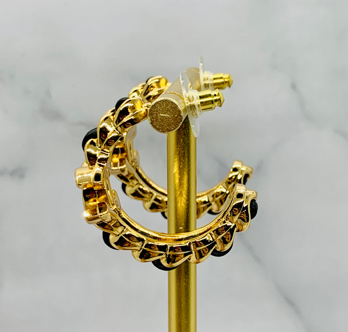 CHANEL CC Leather Trim Hoop Earrings - Pre owned