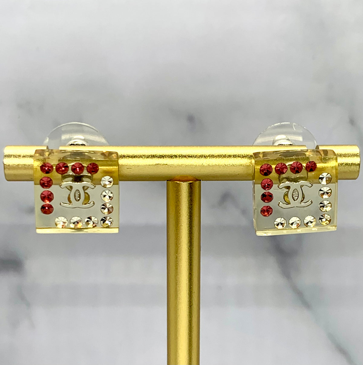 CHANEL CC Rhinestone Clear Plastic Earrings - USED