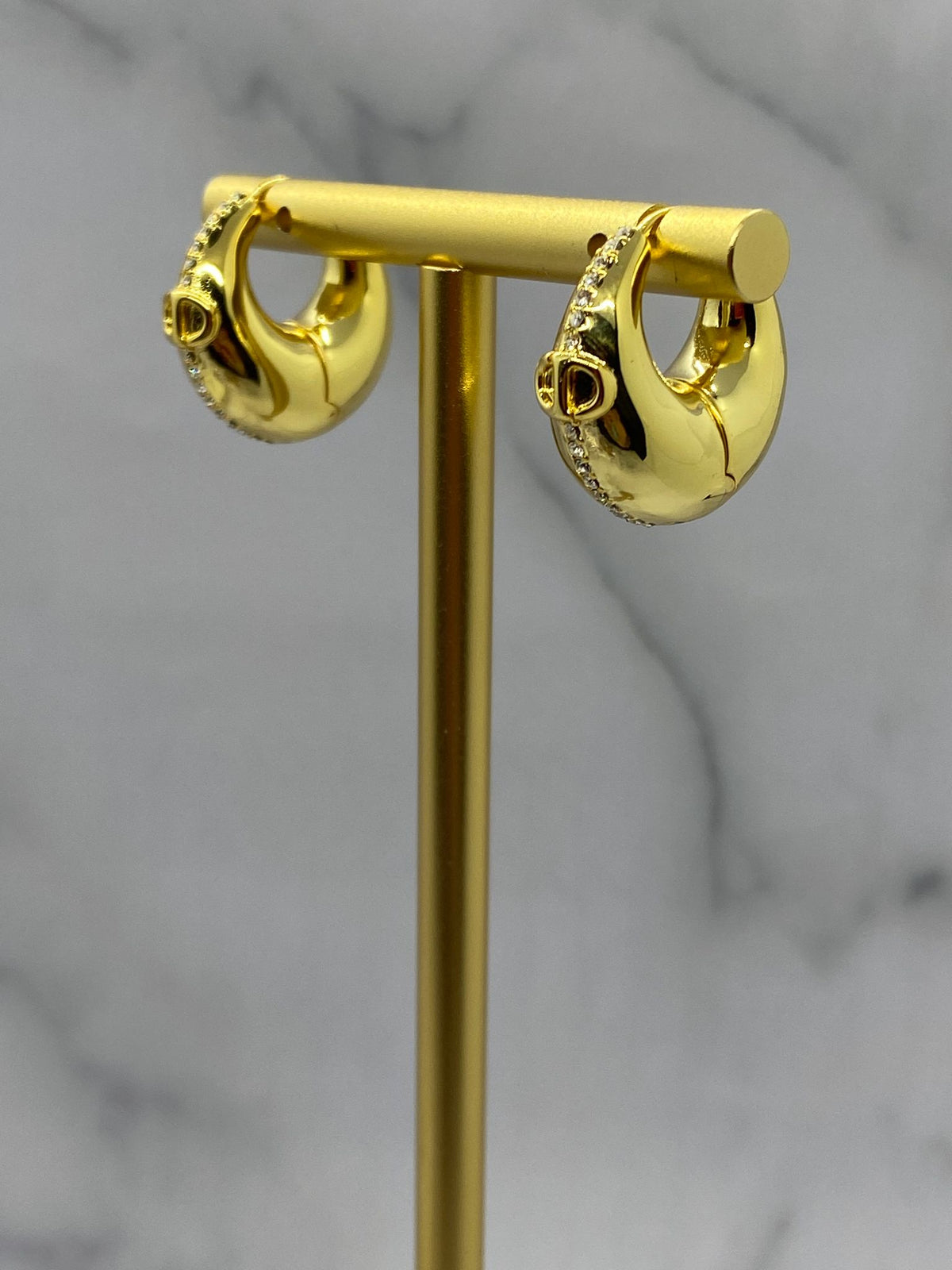 CHRISTIAN DIOR Gold Tone Chunky Hoop Earrings - Pre owned