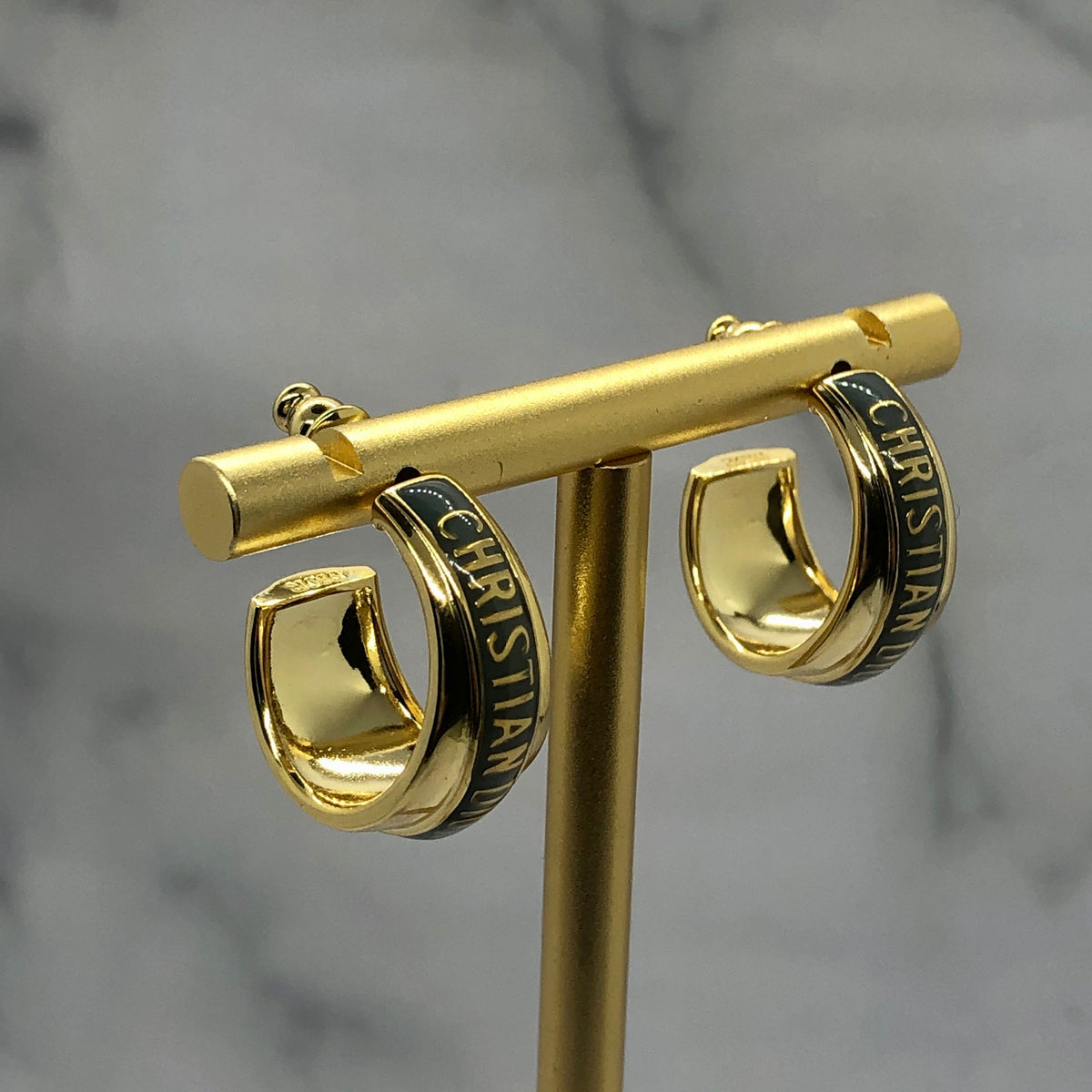 CHRISTIAN DIOR Monogram Grey Stripe Hoop Earrings - Pre owned