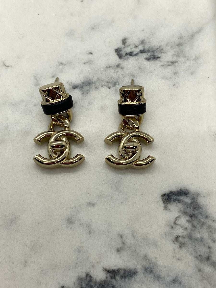 CHANEL CC Silver Tone Lock Pendant Earrings - Pre owned