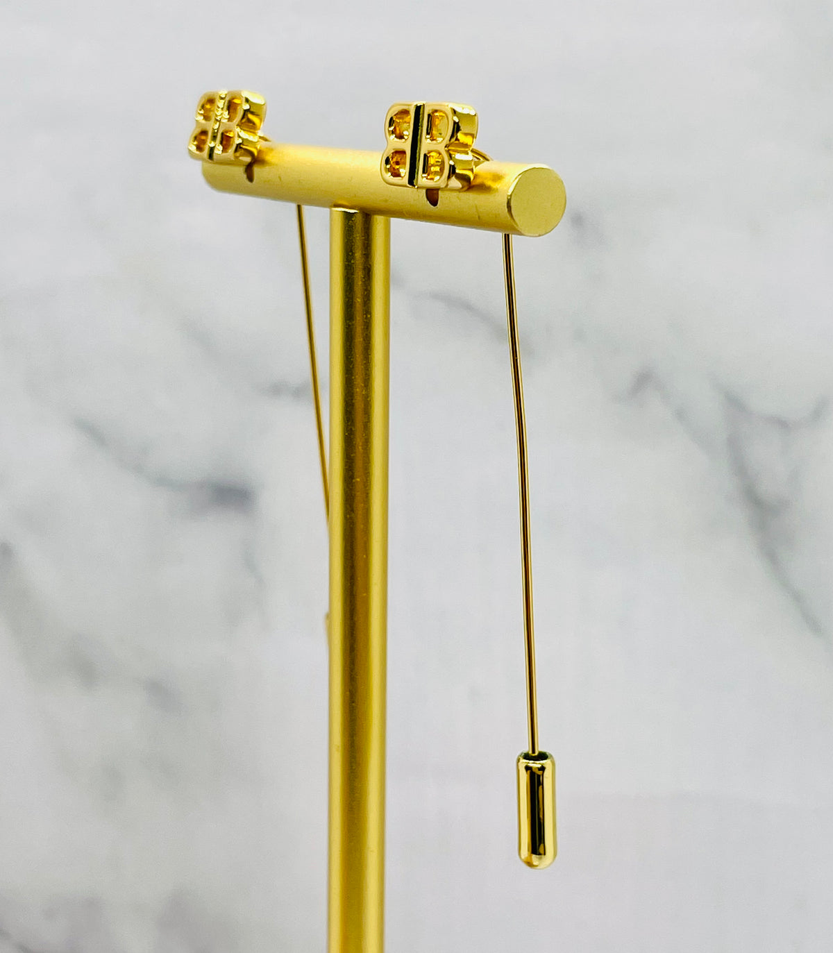 BALENCIAGA BB Gold Tone Pin Earrings - Pre owned