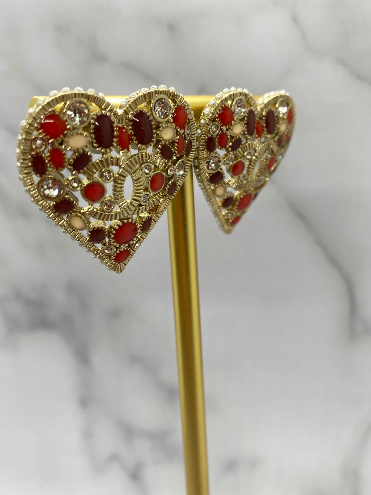 CHANEL CC 2016 Heart Statement Earrings - Pre owned