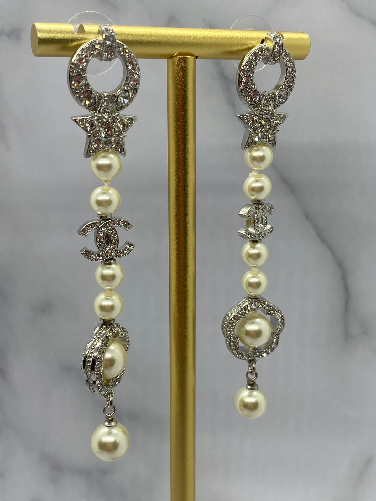 CHANEL CC Silver Tone Pendant Earrings - Pre owned