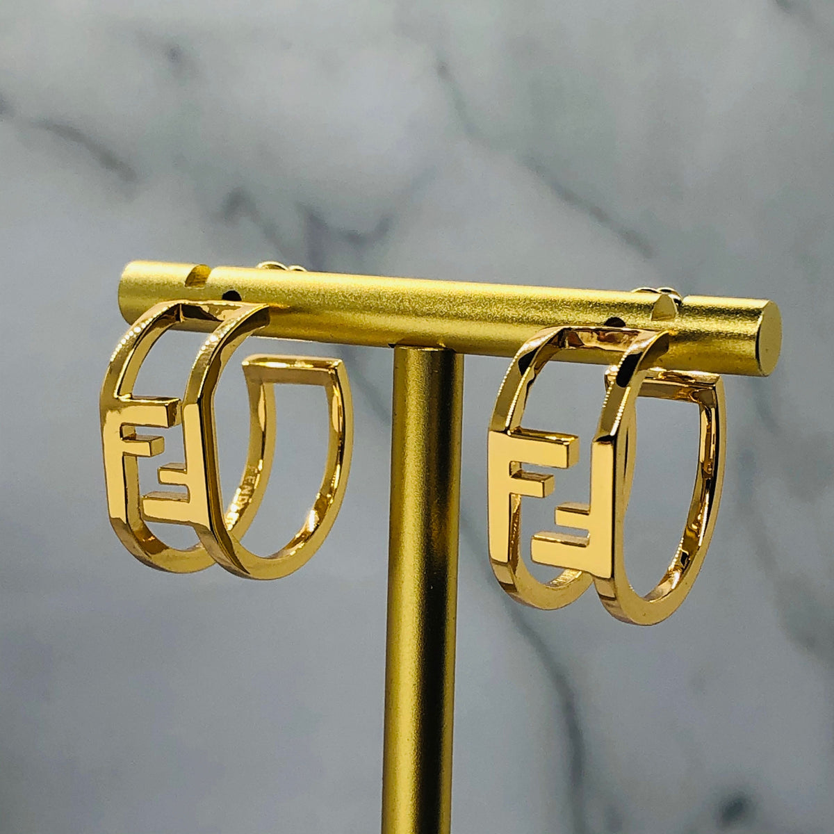 FENDI FF Gold Tone Hoop Earrings - Pre owned