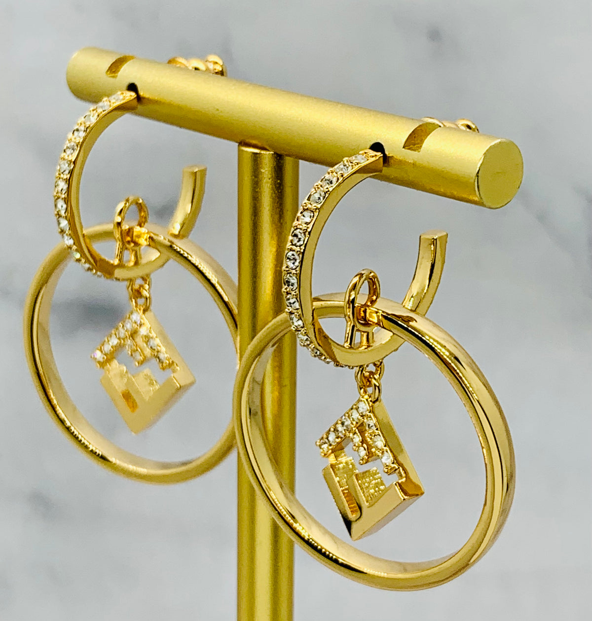 FENDI FF Rhinestone Hoop Earrings - Pre owned