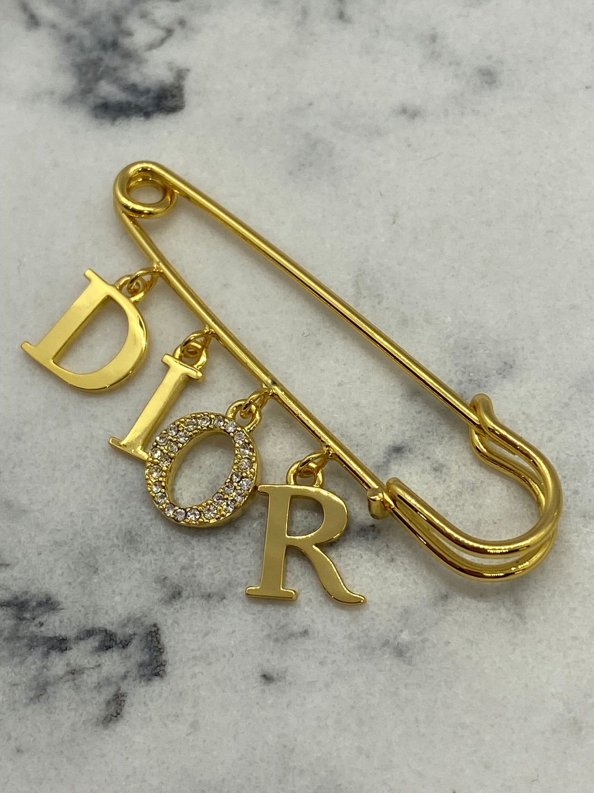 CHRISTIAN DIOR Gold Tone Safety Pin Brooch - USED