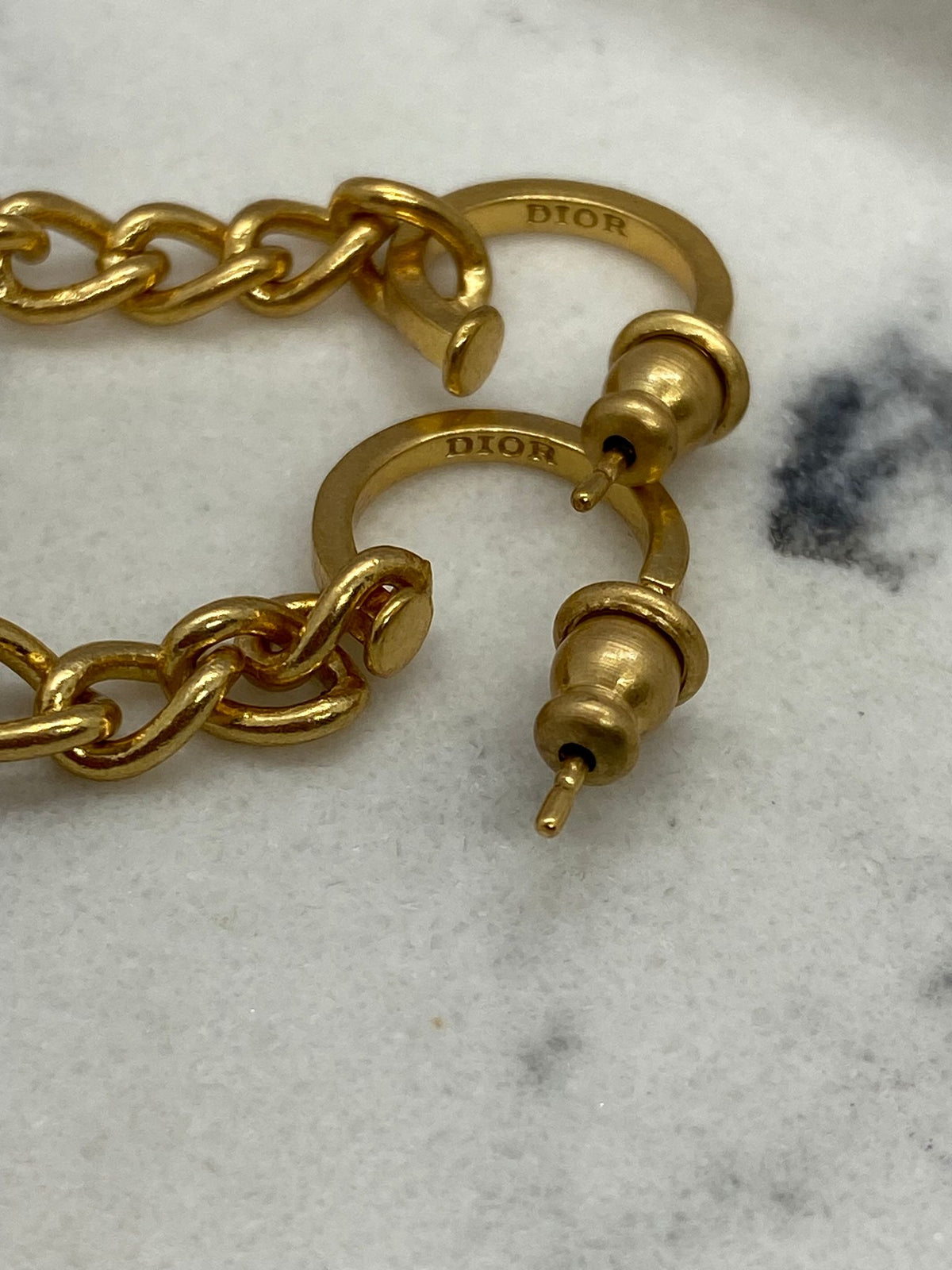 CHRISTIAN DIOR Brass Tone Pendant Earrings - Pre owned