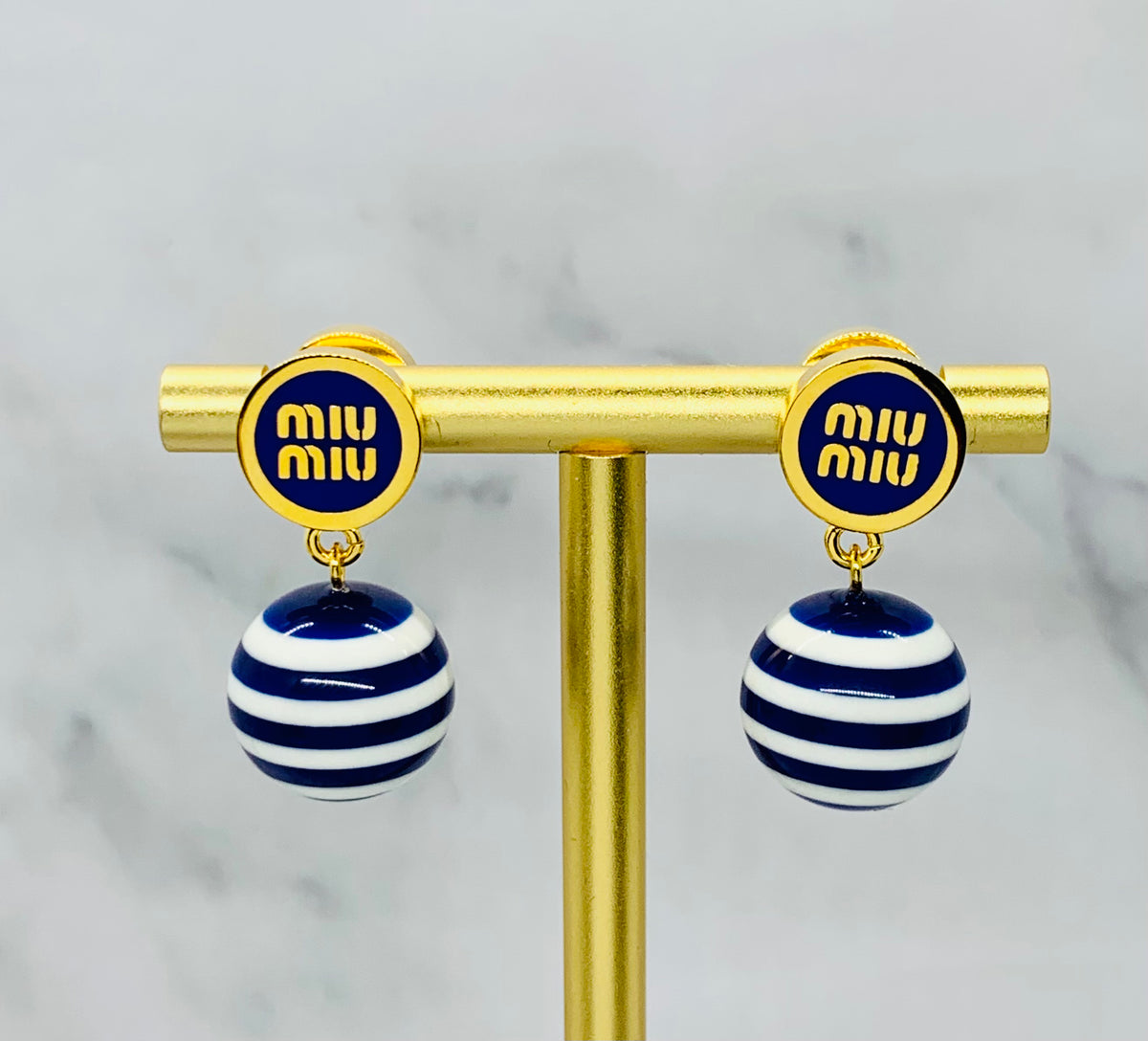 MIU MIU Blue Striped Pendant Earrings - Pre owned