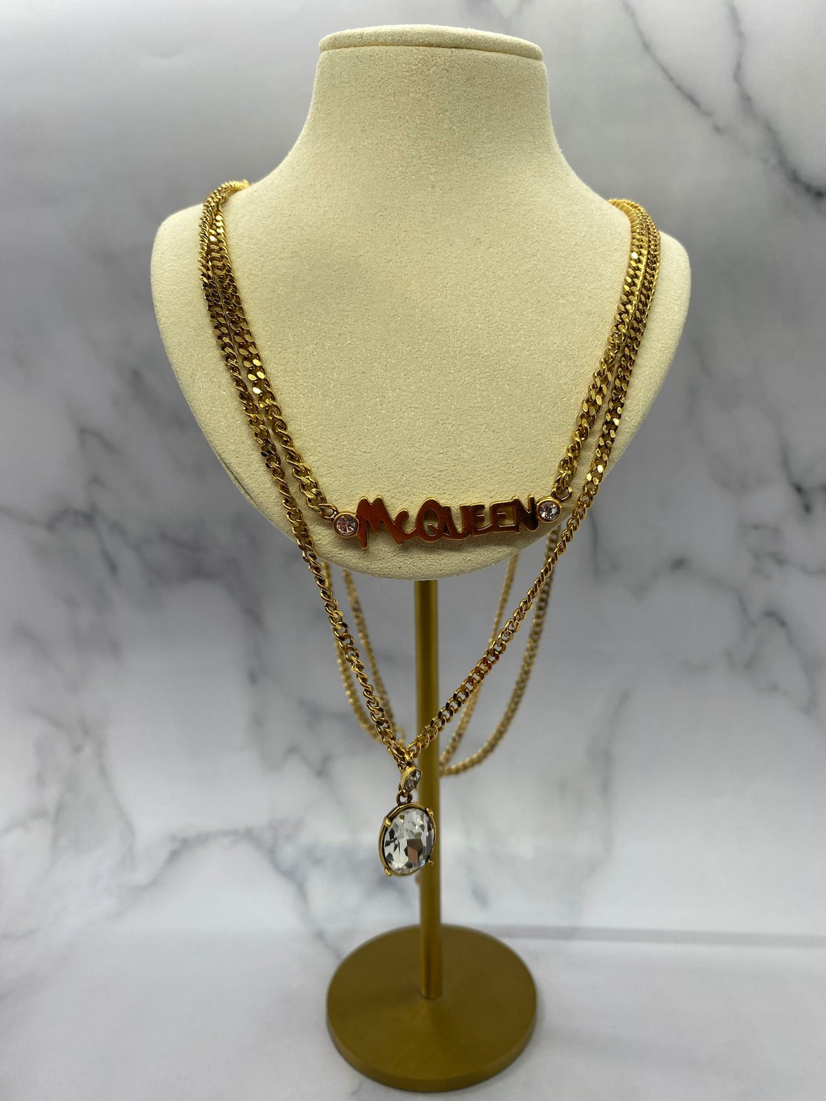 ALEXANDER MCQUEEN Rhinestone Brass MultiChain Necklace - Pre owned