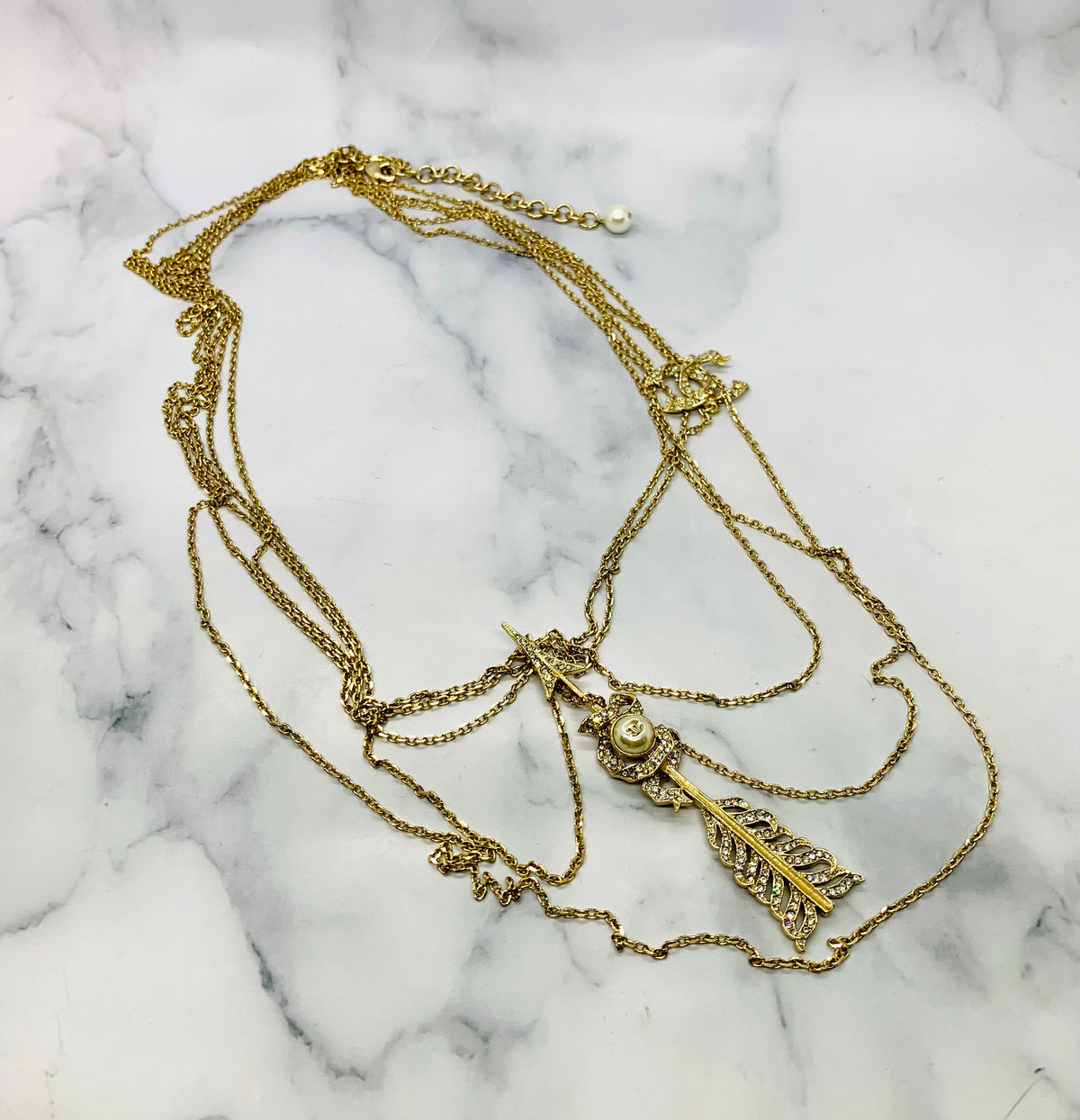 CHANEL CC Rhinestone Arrow Statement Vintage Necklace - Pre owned