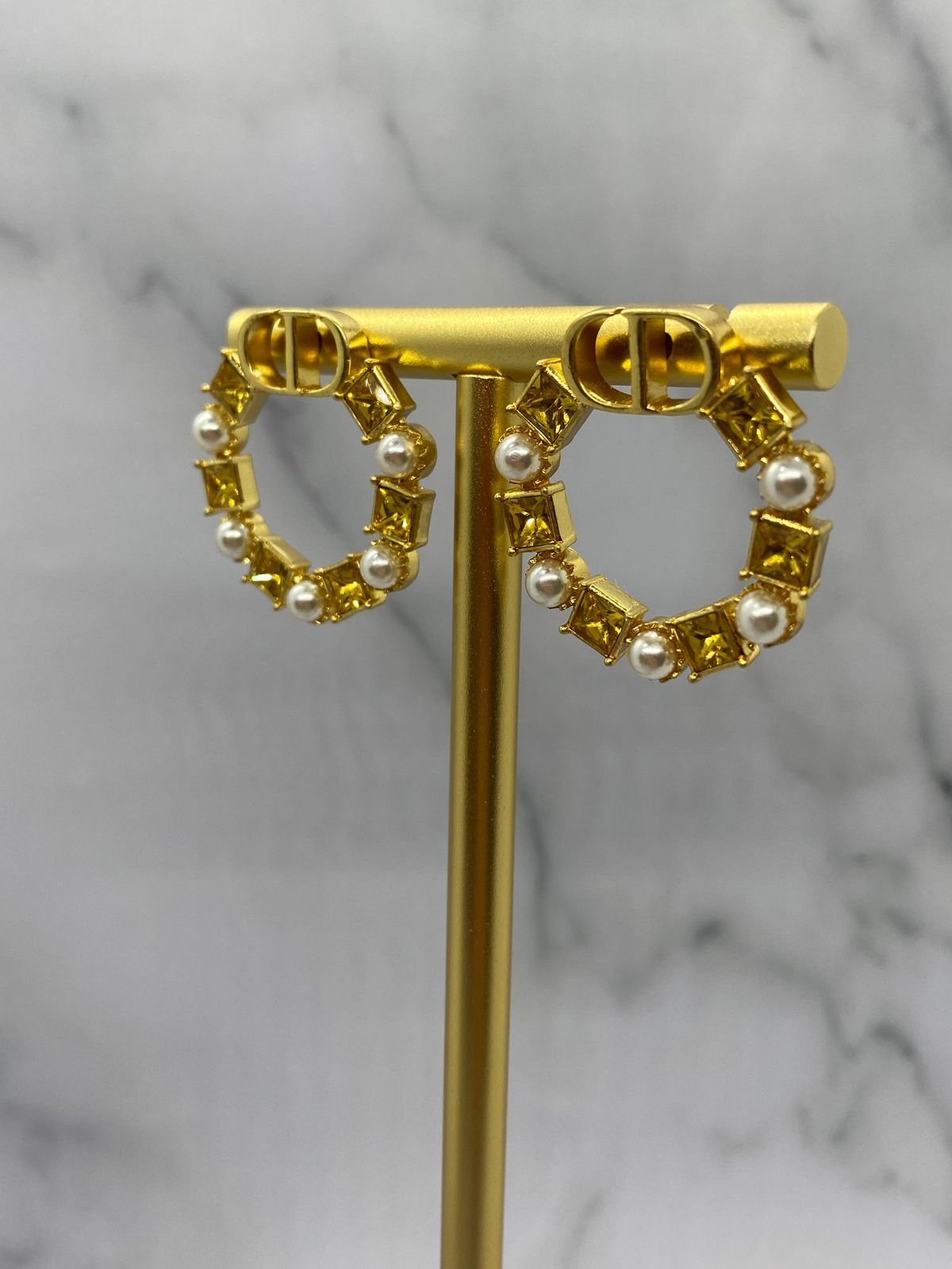 CHRISTIAN DIOR Rhinestone Hoop Earrings - Pre owned