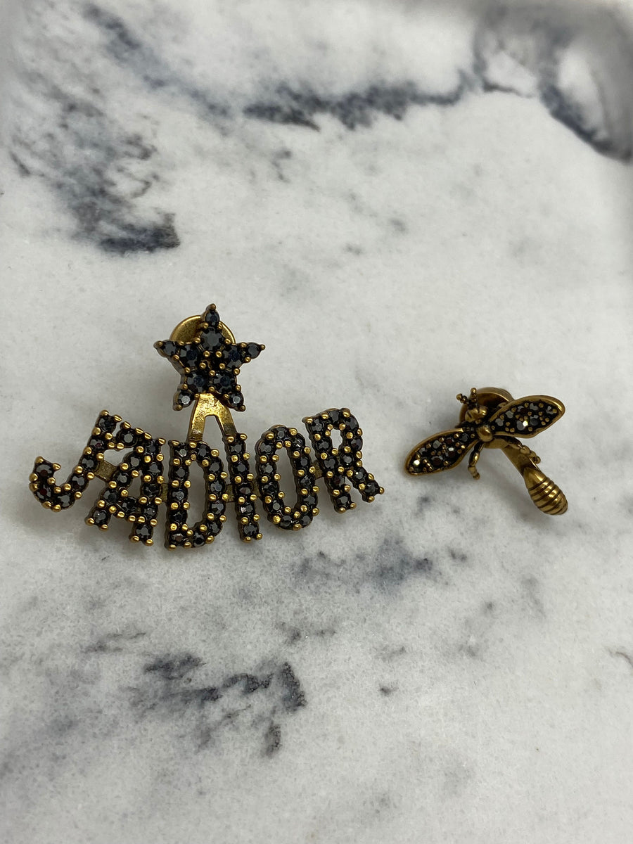Christian Dior J'Adior Fly Dark Rhinestone Earrings - Pre owned