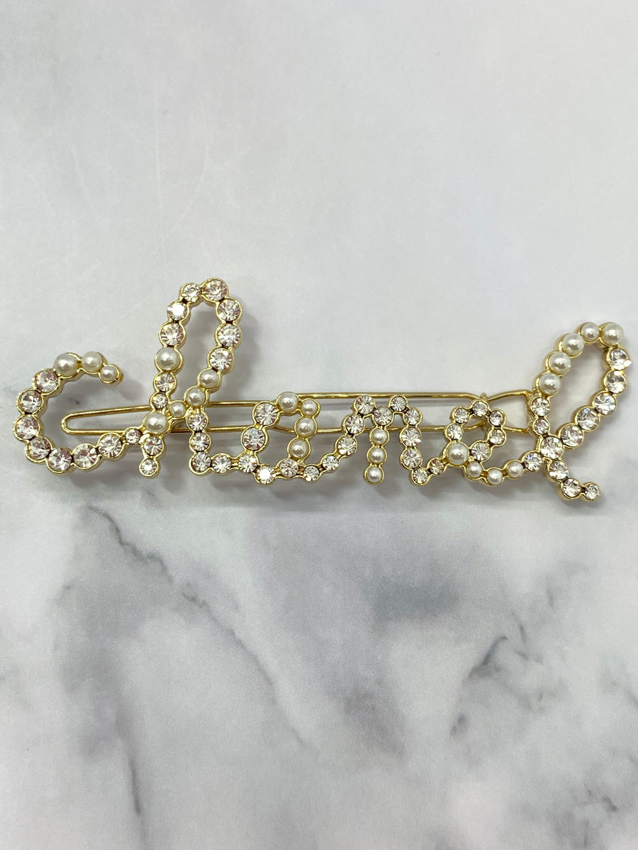 CHANEL CC Pearl & Rhinestone Script Hair Clip - Pre owned