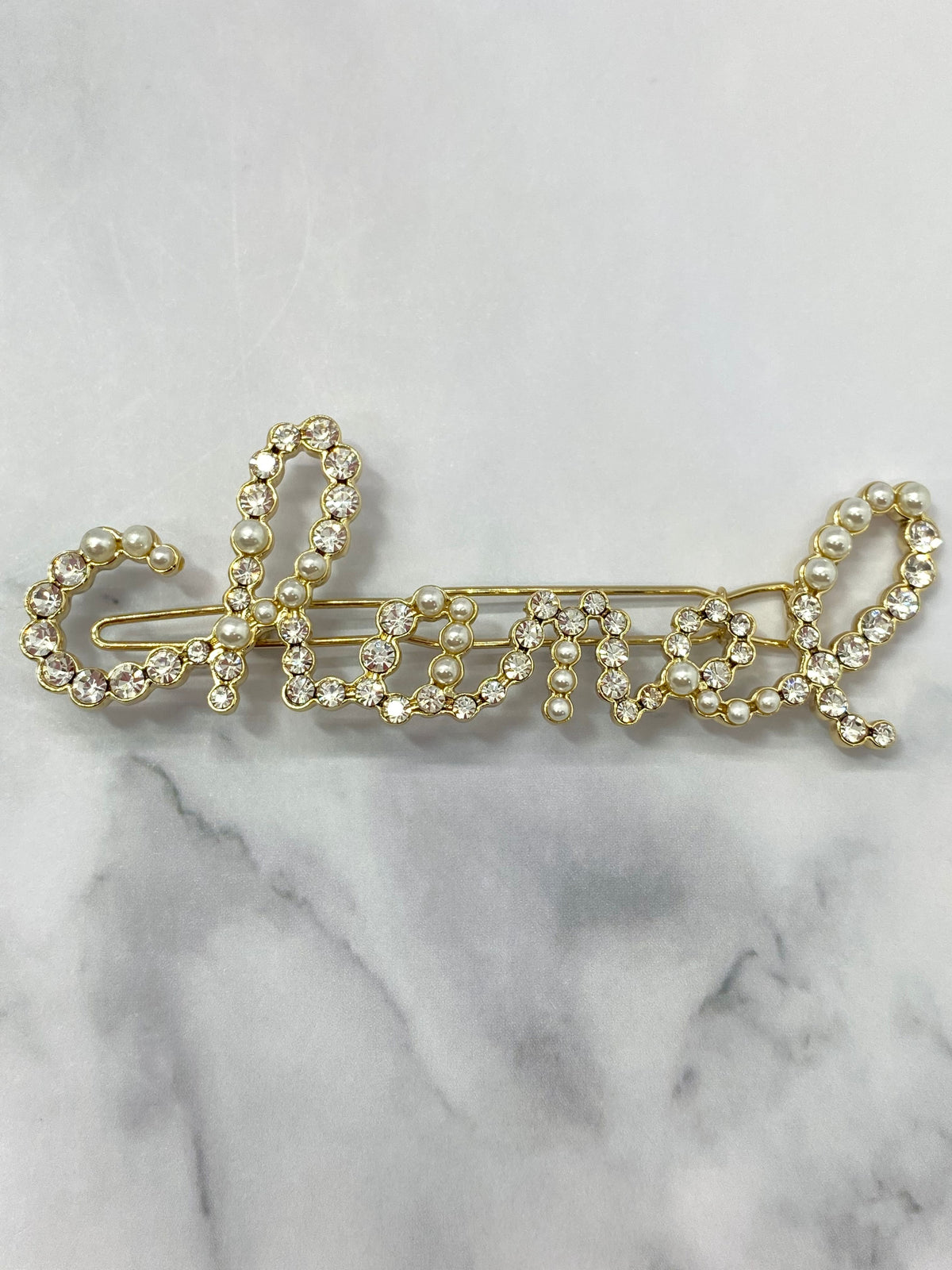 CHANEL CC Pearl & Rhinestone Script Hair Clip - Pre owned