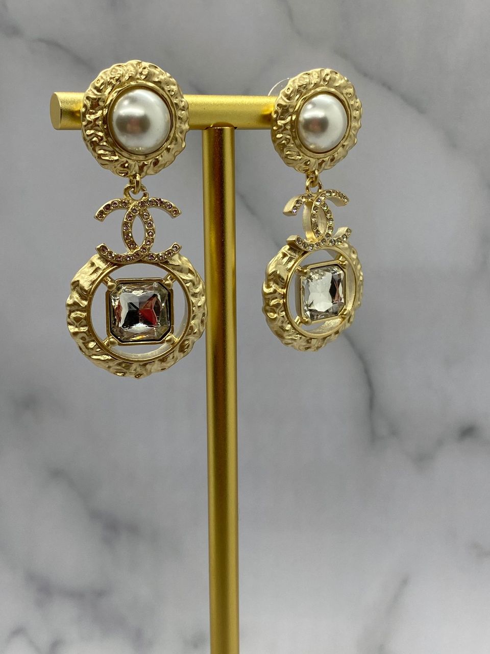 CHANEL CC Gold Tone Pendant Earrings - Pre owned