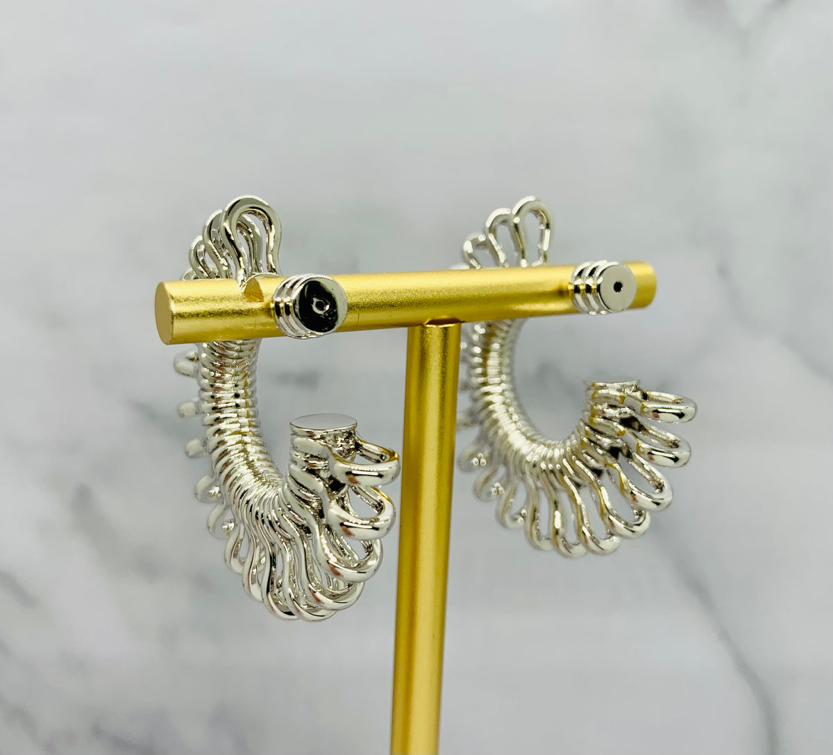 BOTTEGA VENETA Silver Tone Disc Hoop Earrings - Pre owned