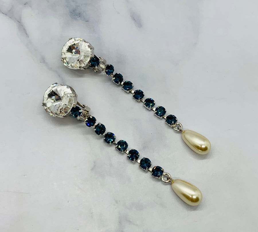 MIU MIU Blue Rhinestone Pendant Earrings - Pre owned
