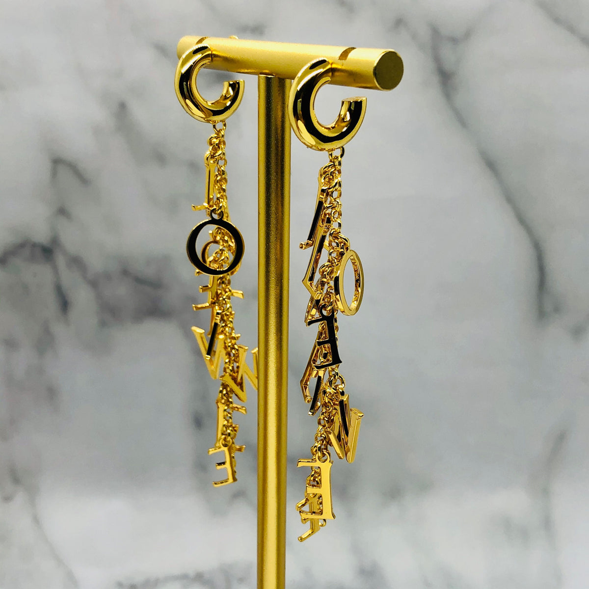 LOEWE Gold Tone Pendant Monogram Earrings - Pre owned