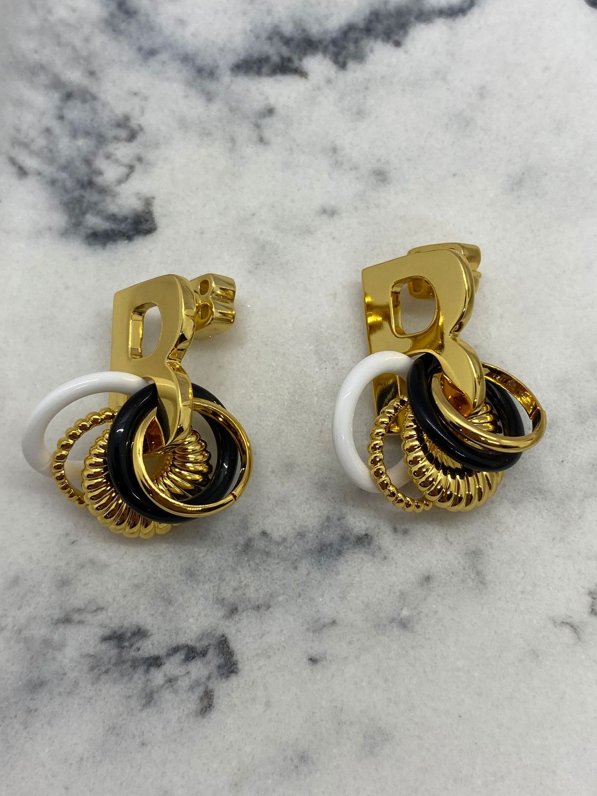 BALENCIAGA B Gold Tone Multi Hoop Earrings - Pre owned