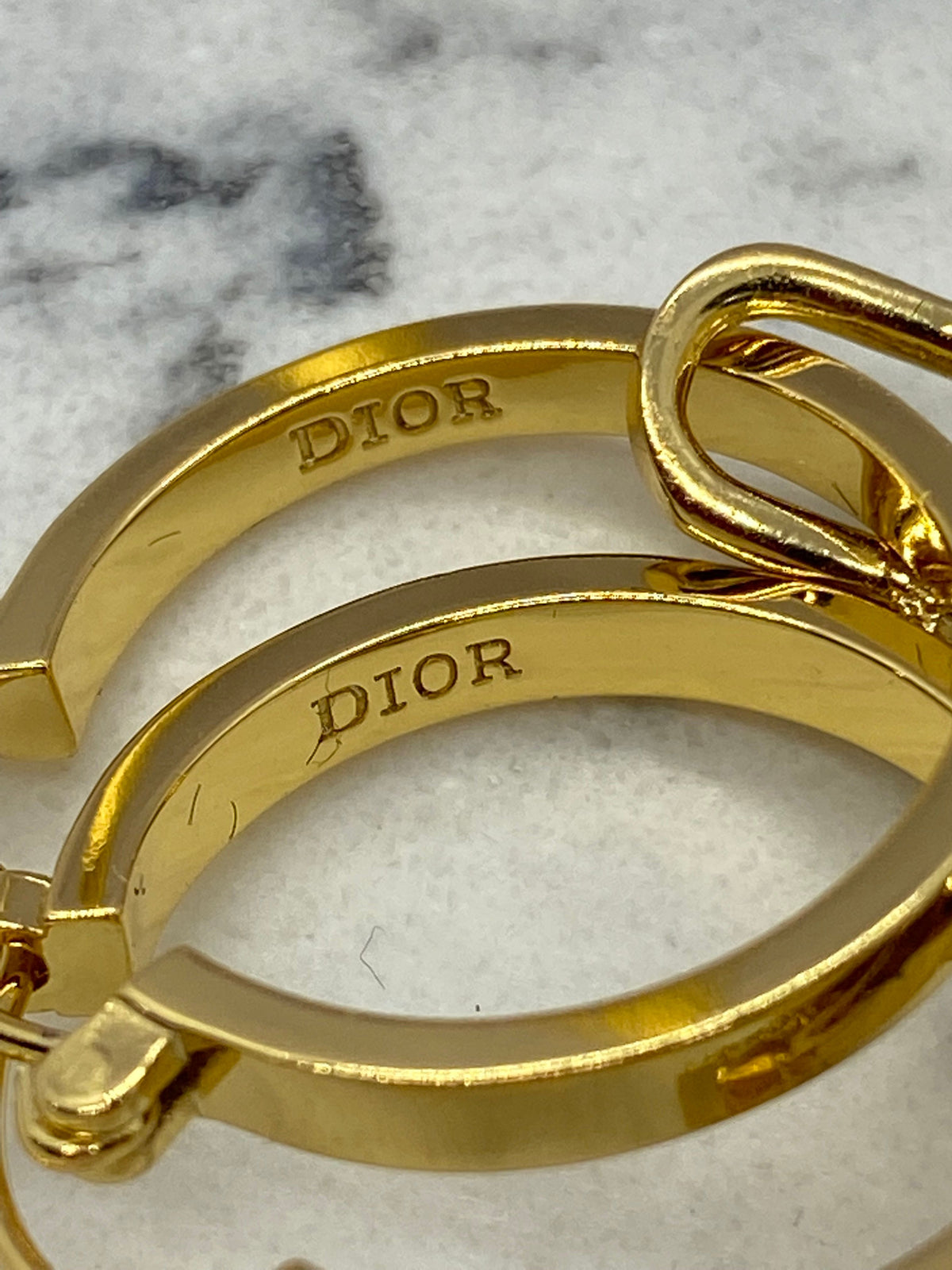 CHRISTIAN DIOR Gold Tone Charm Hoop Earrings - USED