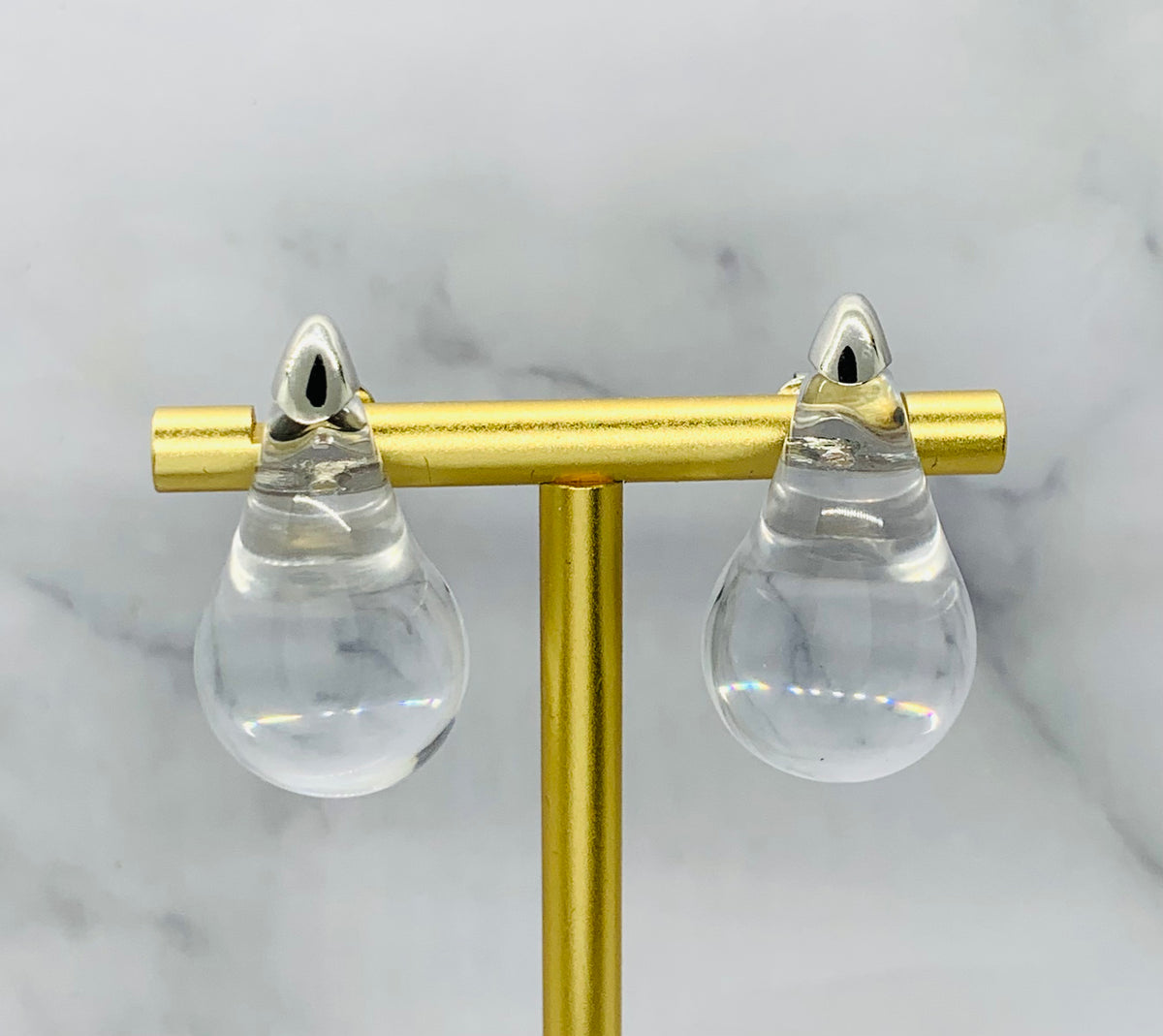 BOTTEGA VENETA Clear Silver Drop Earrings - Pre owned
