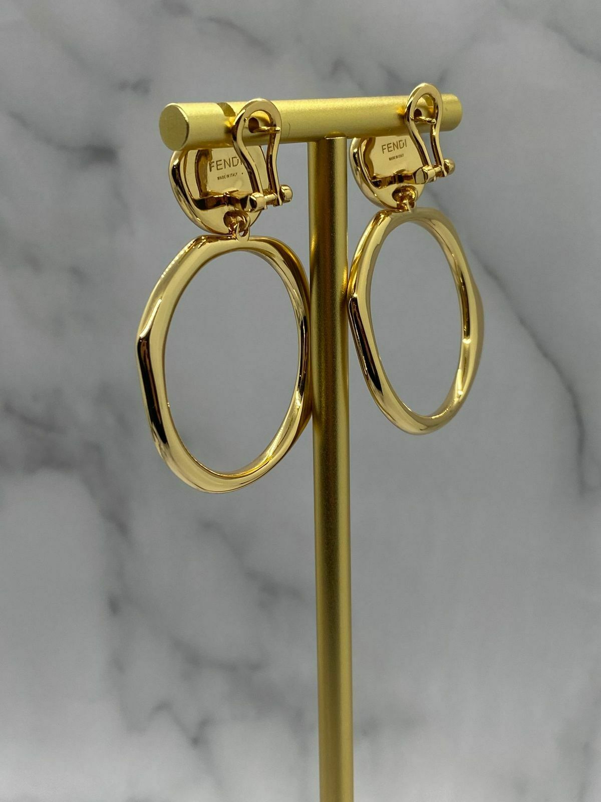FENDI FF Gold Tone Molten Hoop Earrings - Pre owned