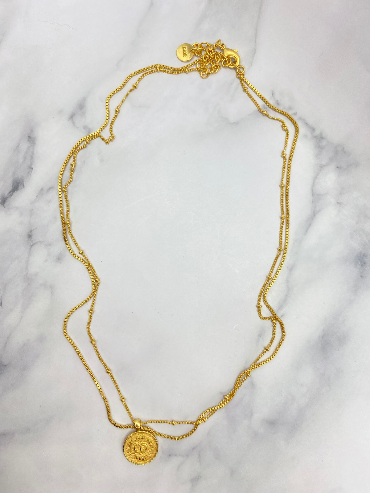 CHRISTIAN DIOR Gold Tone Coin Necklace - Pre owned