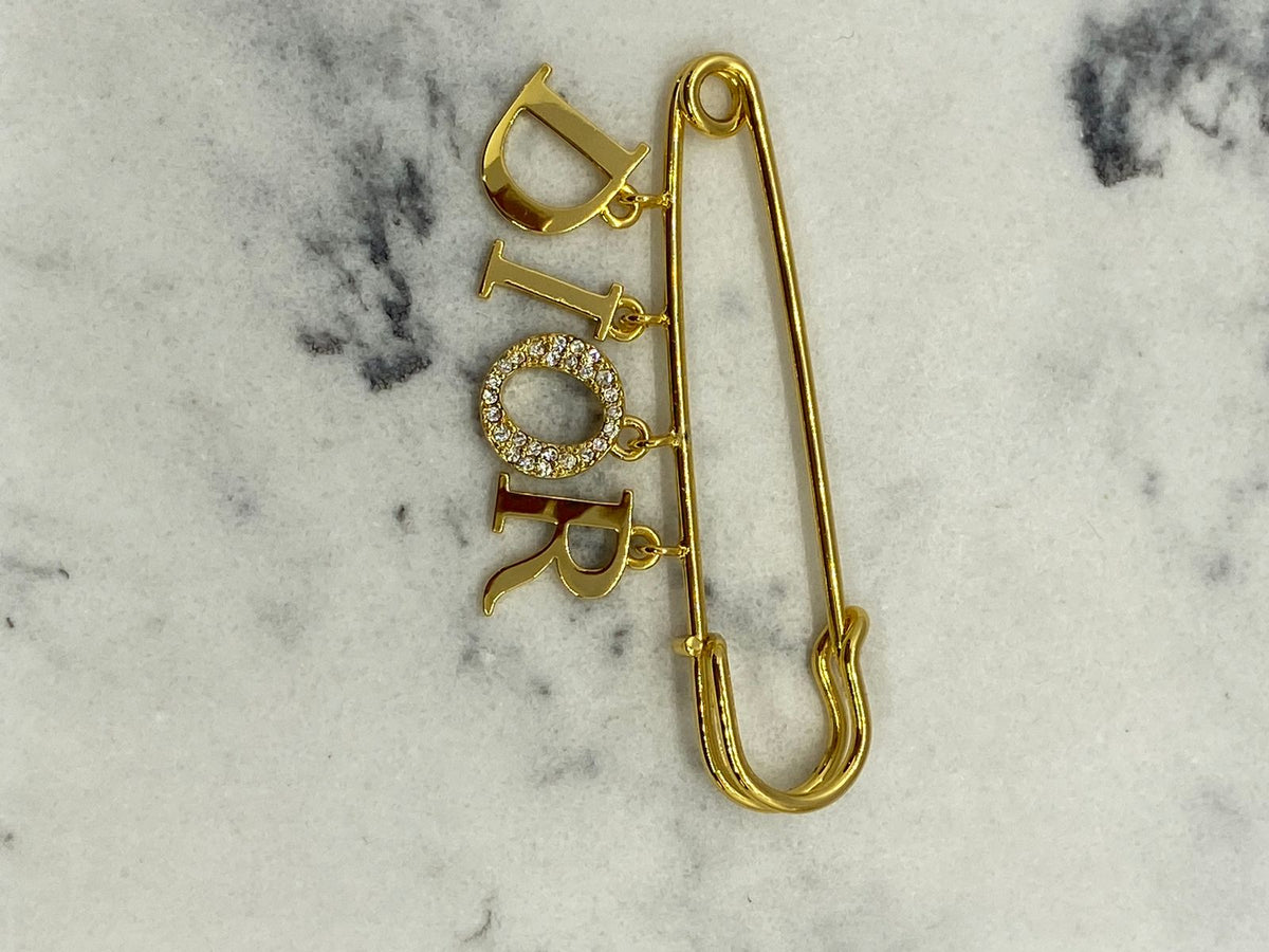 CHRISTIAN DIOR Gold Tone Safety Pin Brooch - USED