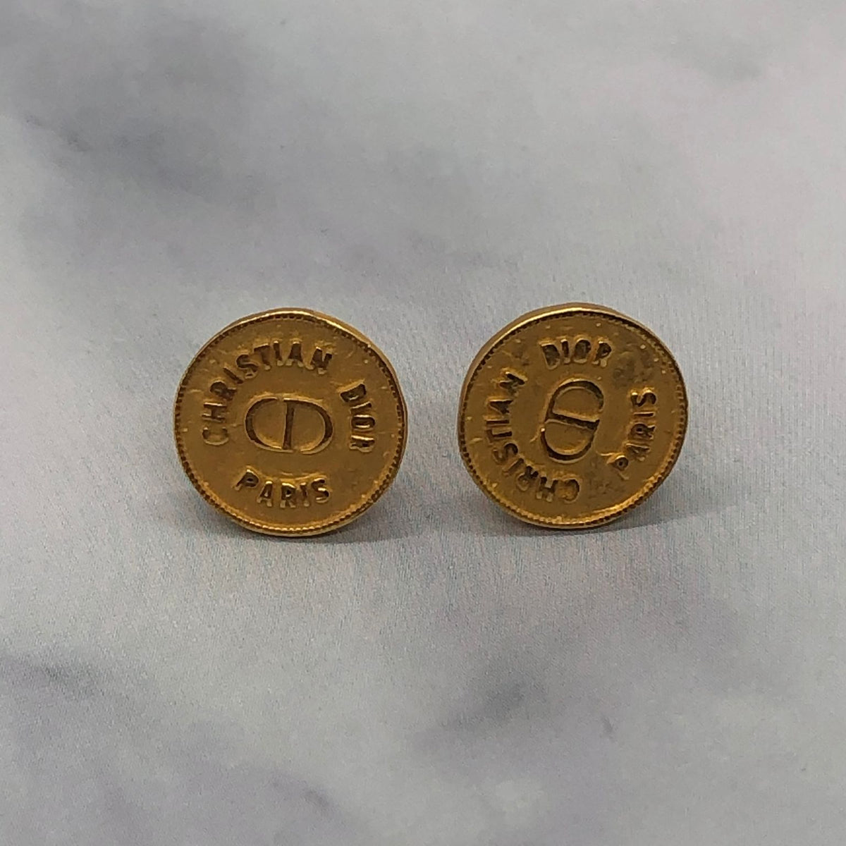 CHRISTIAN DIOR CD Gold Tone Coin Earrings - Pre owned