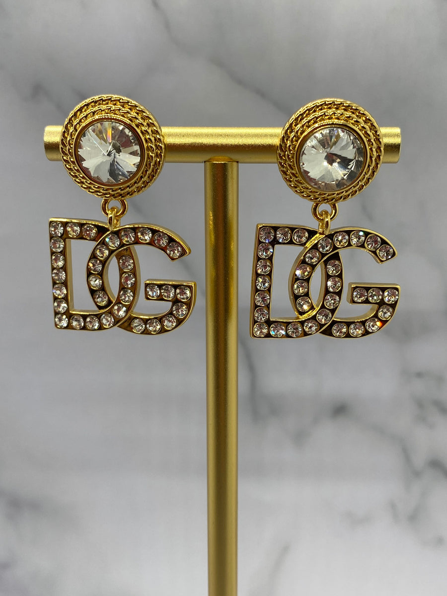 DOLCE & GABBANA Gold Tone Rhinestone Earrings - Pre owned