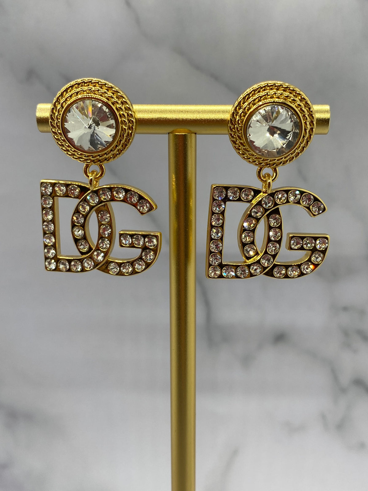 DOLCE & GABBANA Gold Tone Rhinestone Earrings - Pre owned