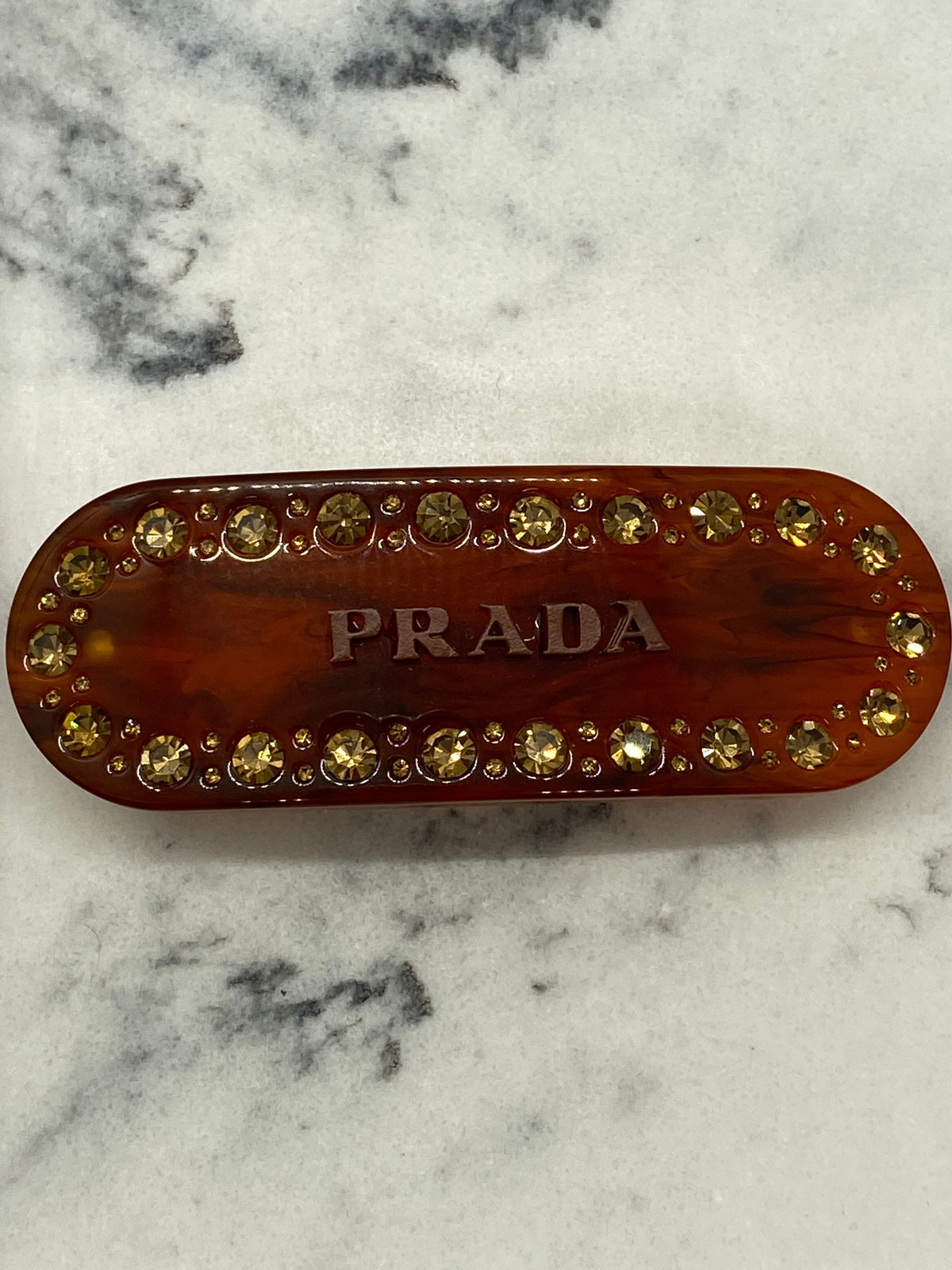 PRADA Brown Rhinestone Plastic Barrette Hair Clip - Pre owned
