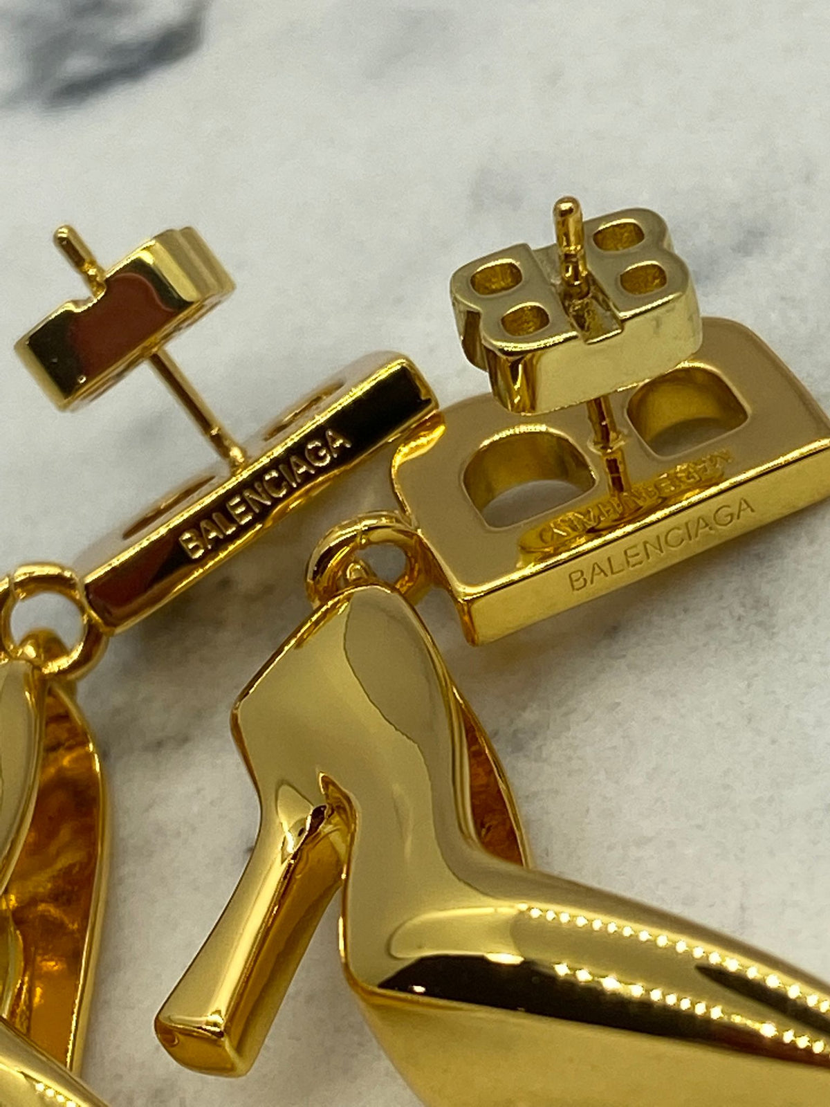 BALENCIAGA Gold Tone High Heel Shoe Earrings - Pre owned