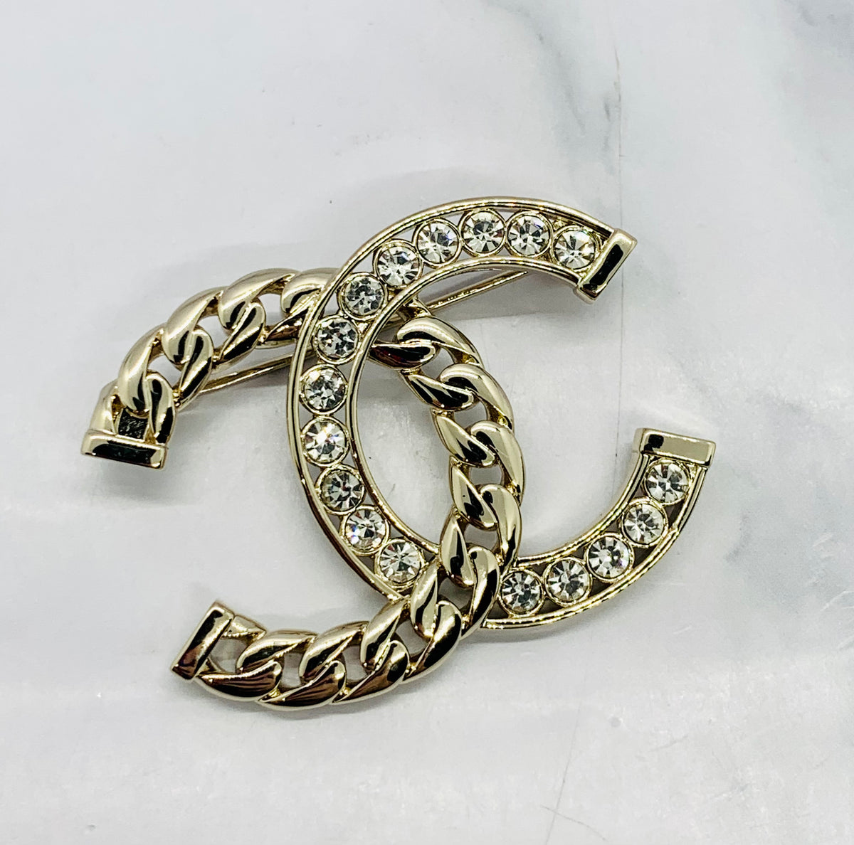 CHANEL CC Silver Tone Rhinestone Brooch Pin - Pre owned