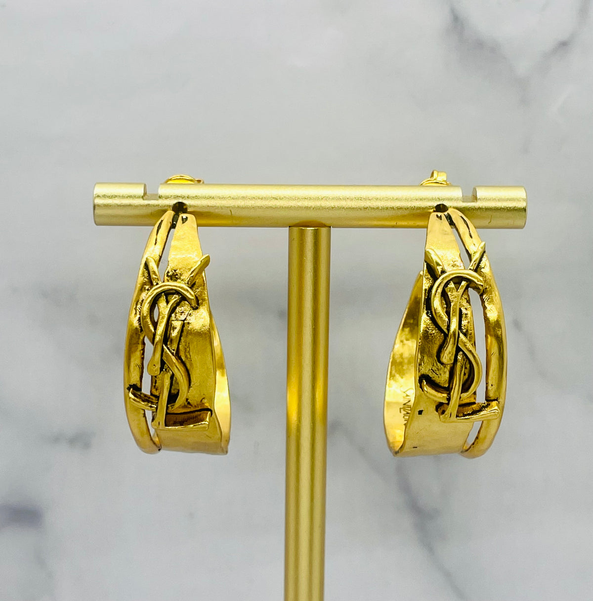 YSL YVES SAINT LAURENT Gold Tone Hoop Earrings - Pre owned