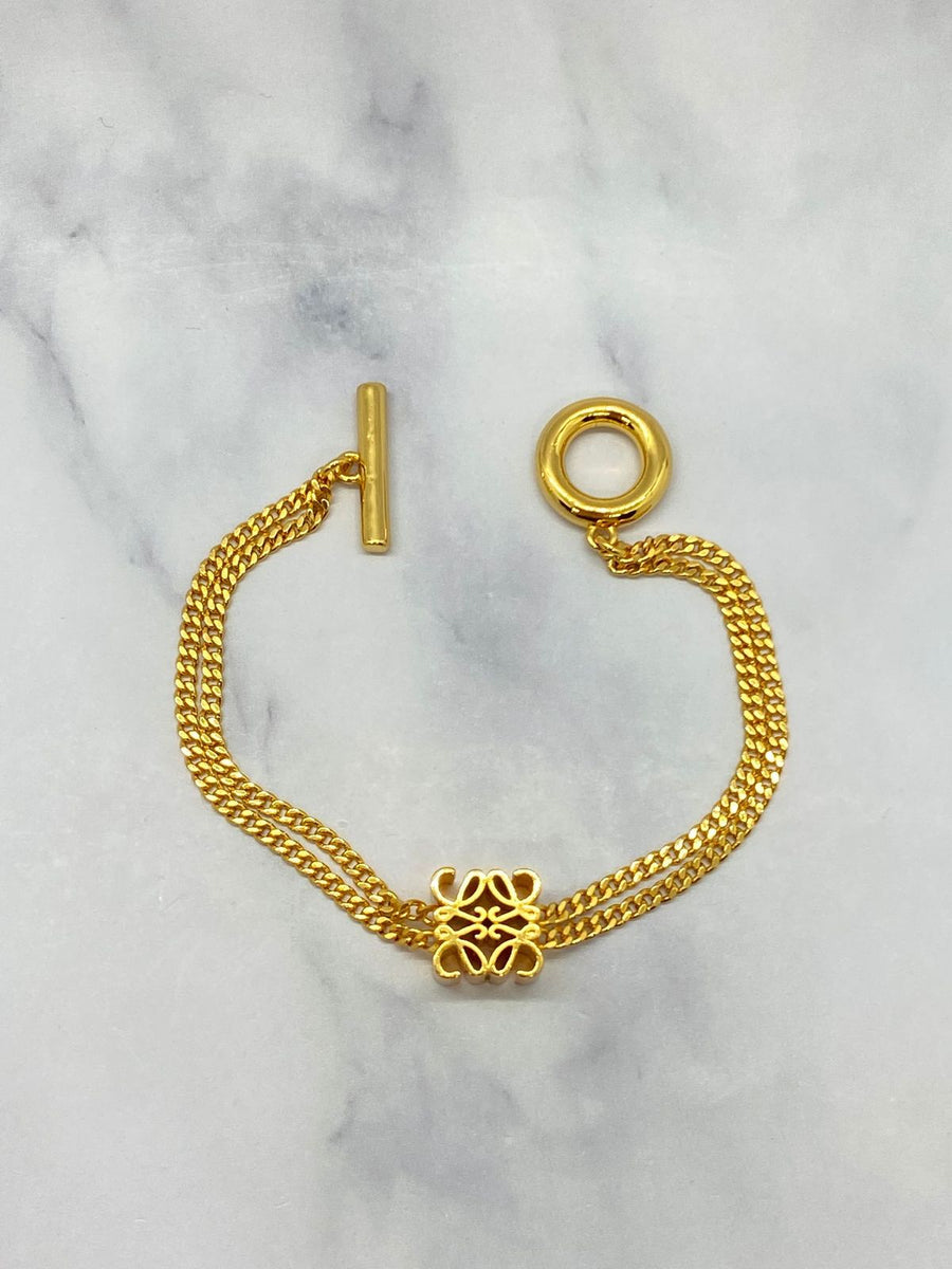 LOEWE Gold Tone Charm Chain Bracelet - USED