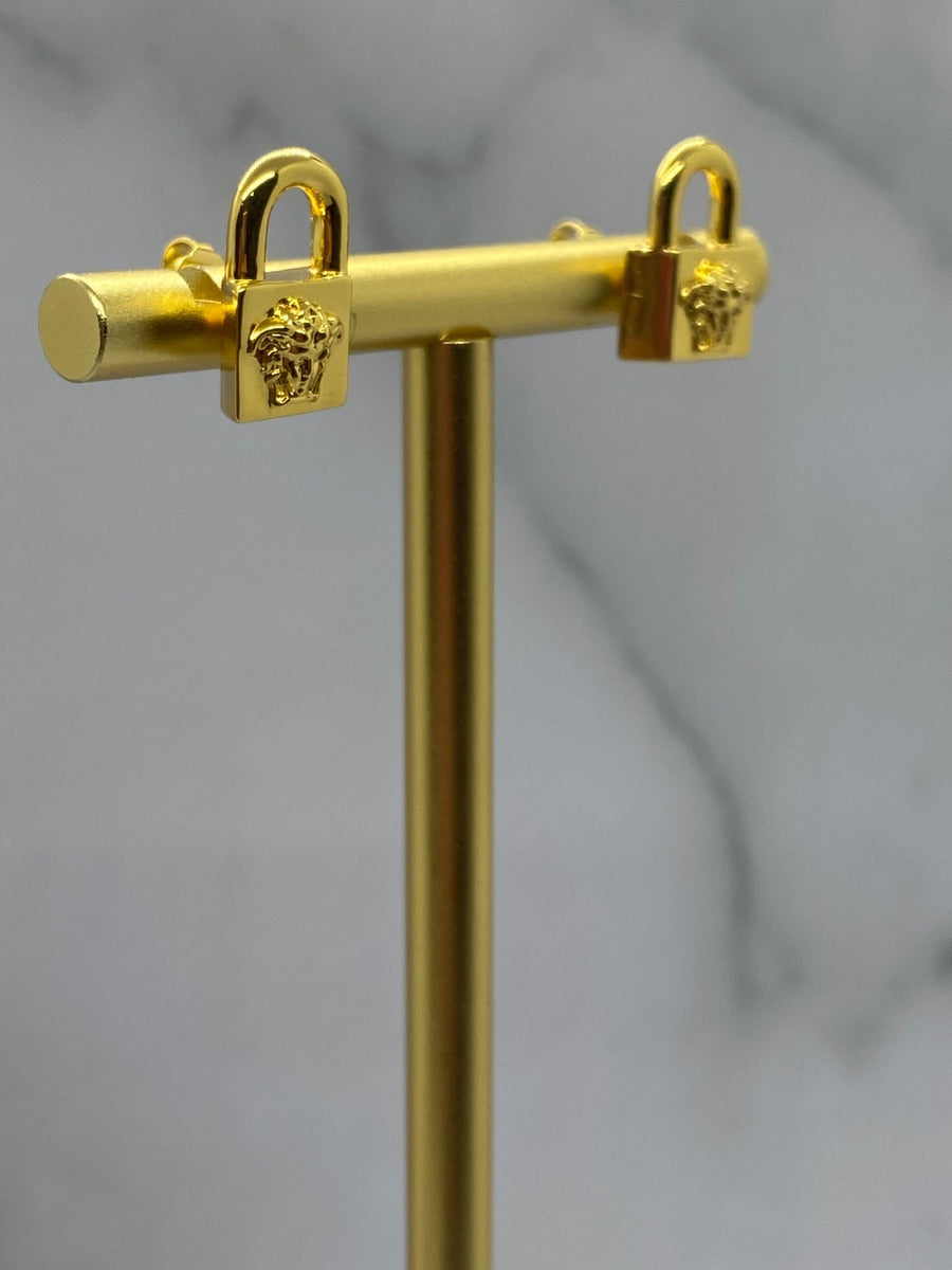 Auth VERSACE Gold Tone Medusa Lock Earrings - Pre owned / KC3078