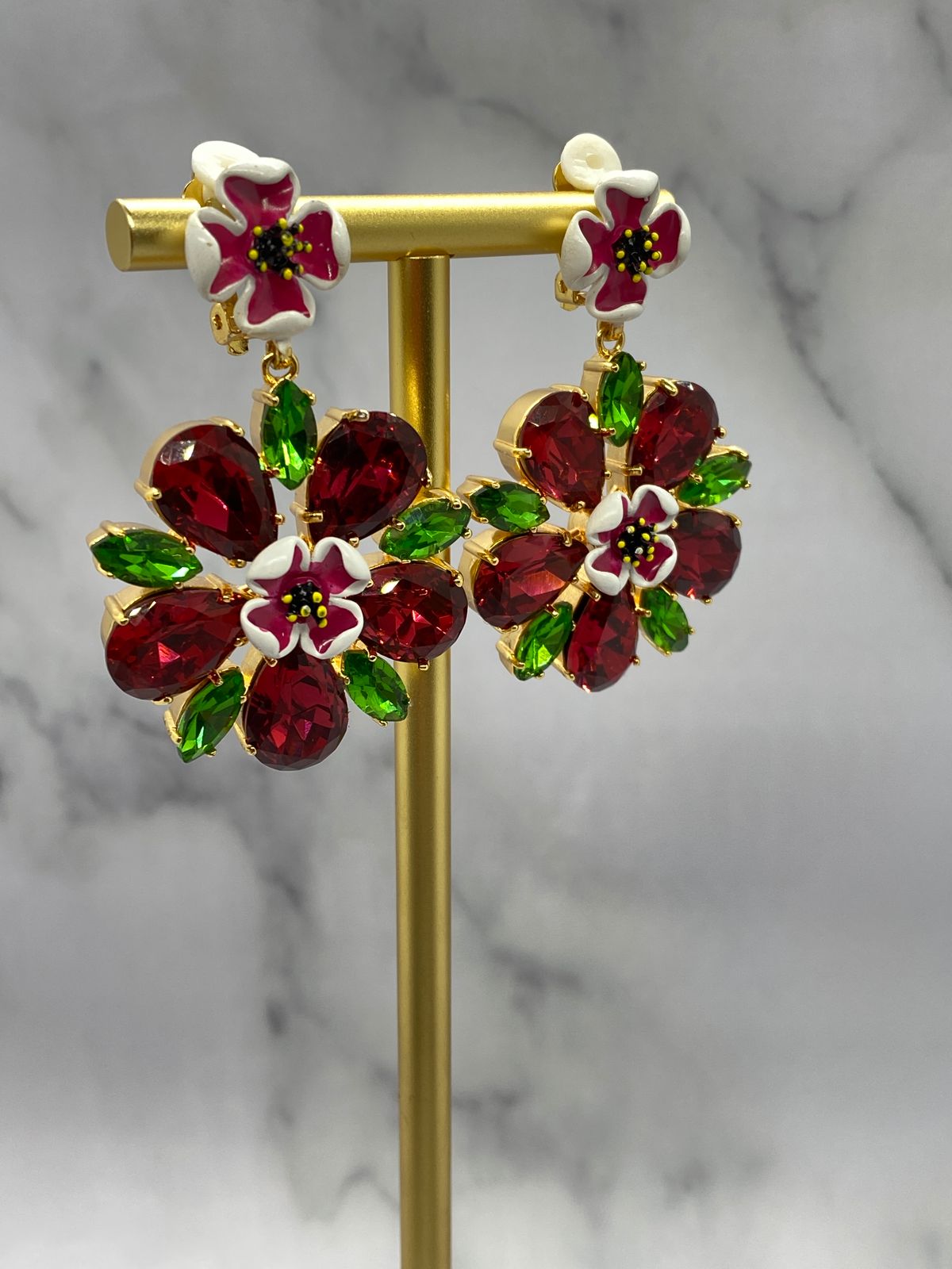 Dolce & Gabbana Rhinestone Flower Runway D&G Earrings - Pre owned