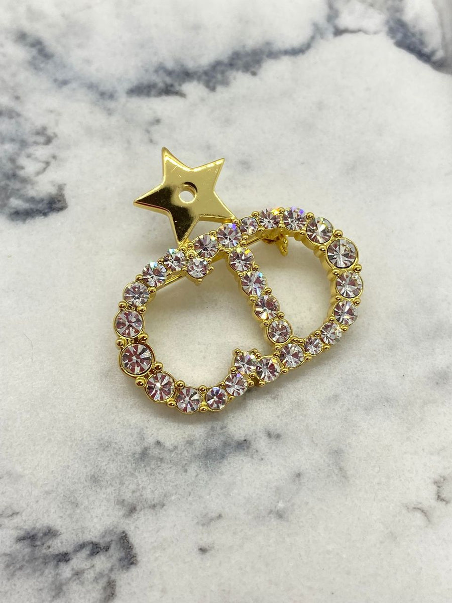 CHRISTIAN DIOR CD Gold Tone Rhinestone Brooch Pin - Pre owned