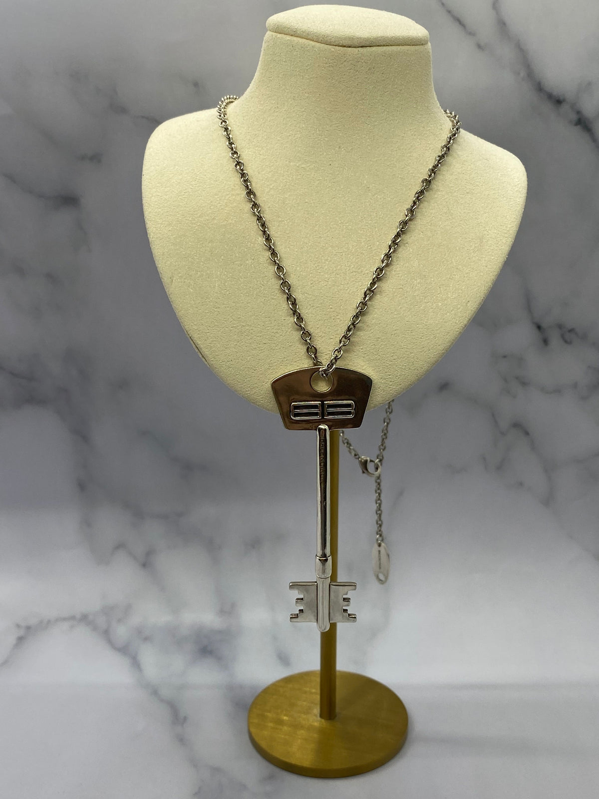 BALENCIAGA Silver Tone Key Pendant Necklace - Pre owned