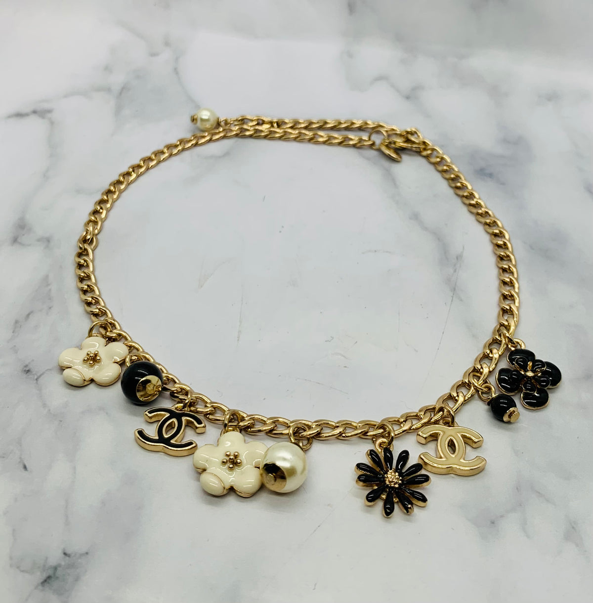 CHANEL CC 2010 Camelia Charm Necklace - USED